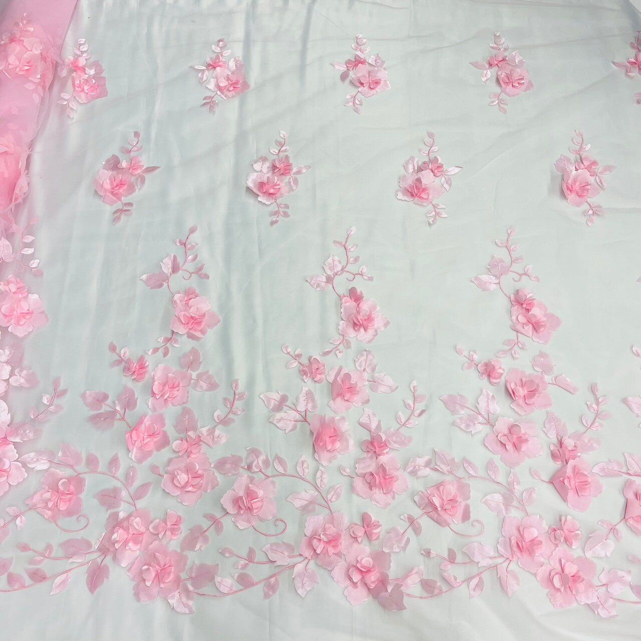 1 Yard 3D Floral Lace Fabric Embroidered Soft Tulle Net Mesh Wedding 50" Width